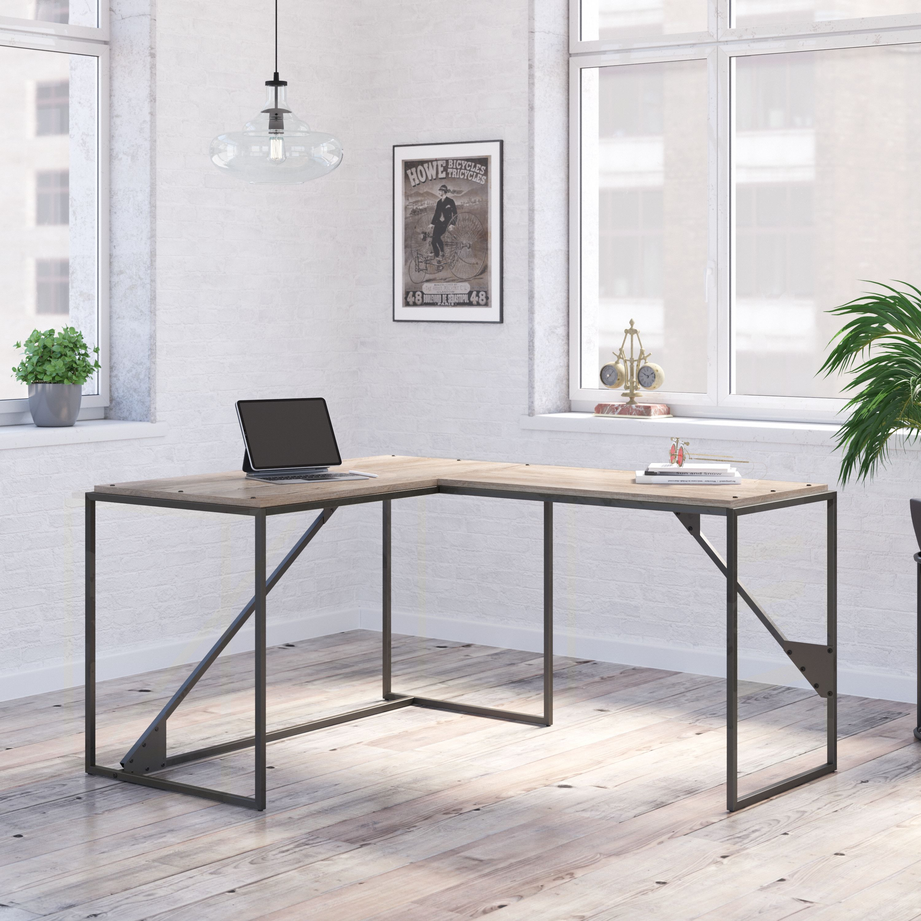 Shop Bush Furniture Refinery 50W L Shaped Industrial Desk 01 RFY017RG #color_rustic gray/charred wood