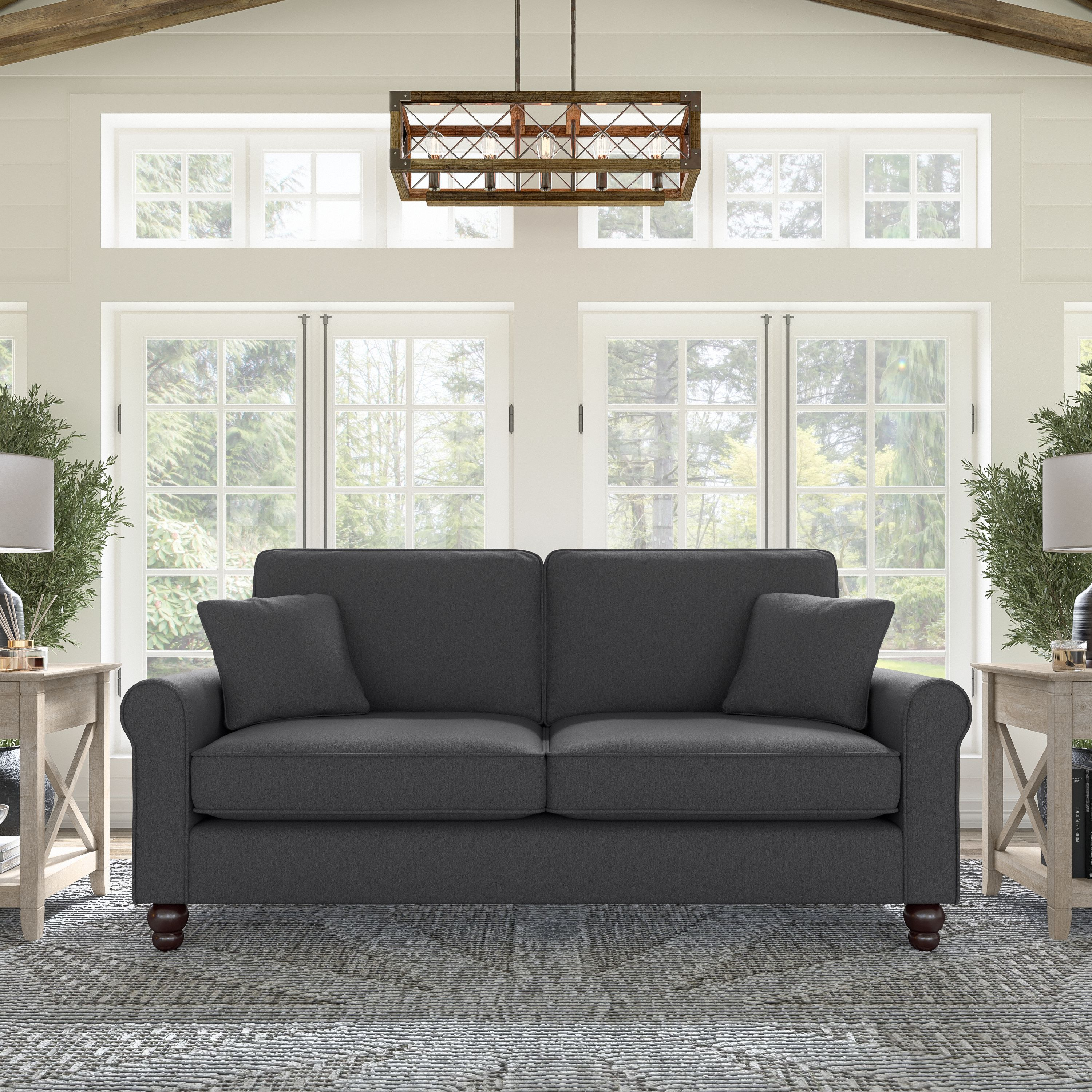 Shop Bush Furniture Hudson 73W Sofa 01 HDJ73BCGH-03K #color_charcoal gray herringbone fabr