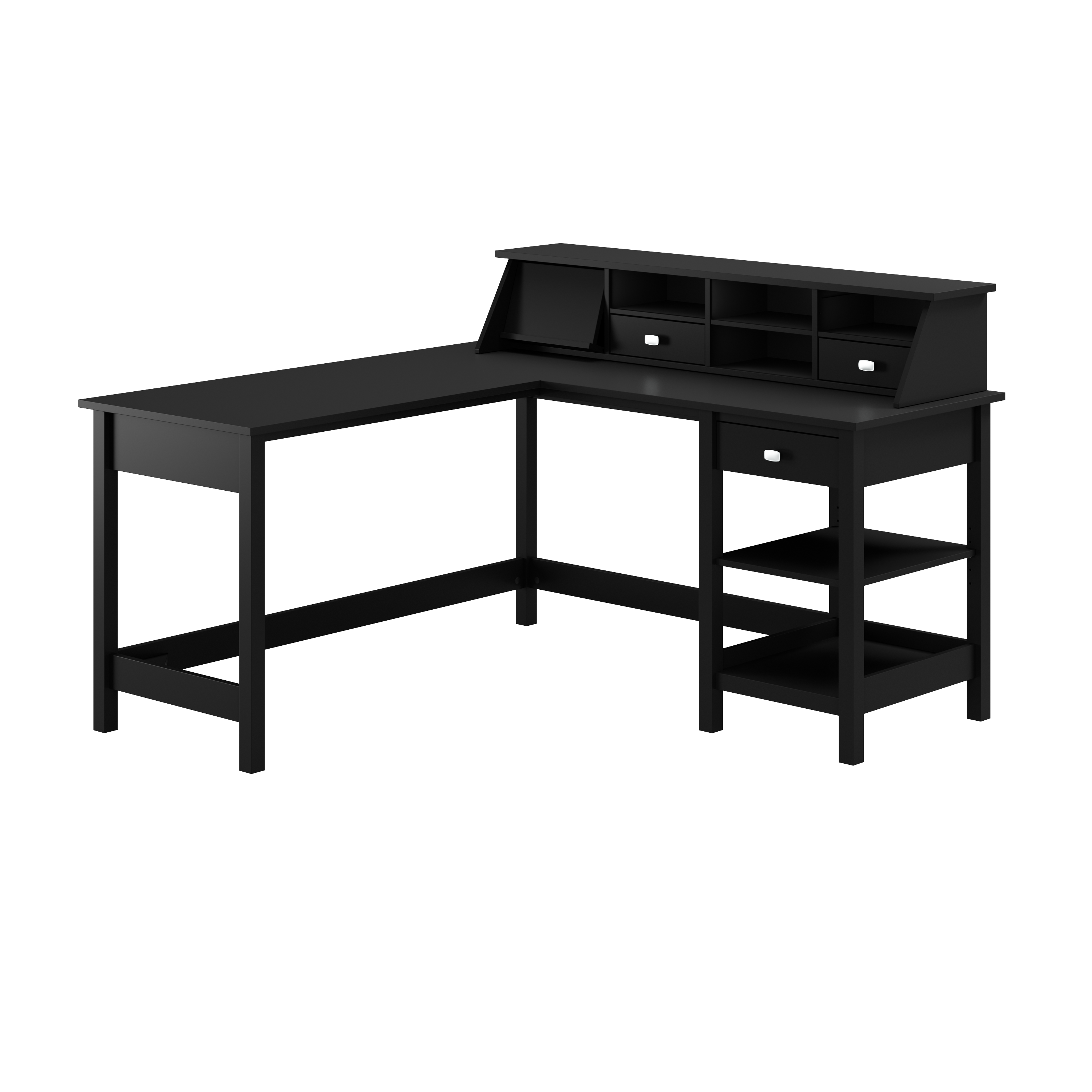 Shop Bush Furniture Broadview 60W L Shaped Computer Desk with Storage and Desktop Organizer 02 BD029CBL #color_classic black