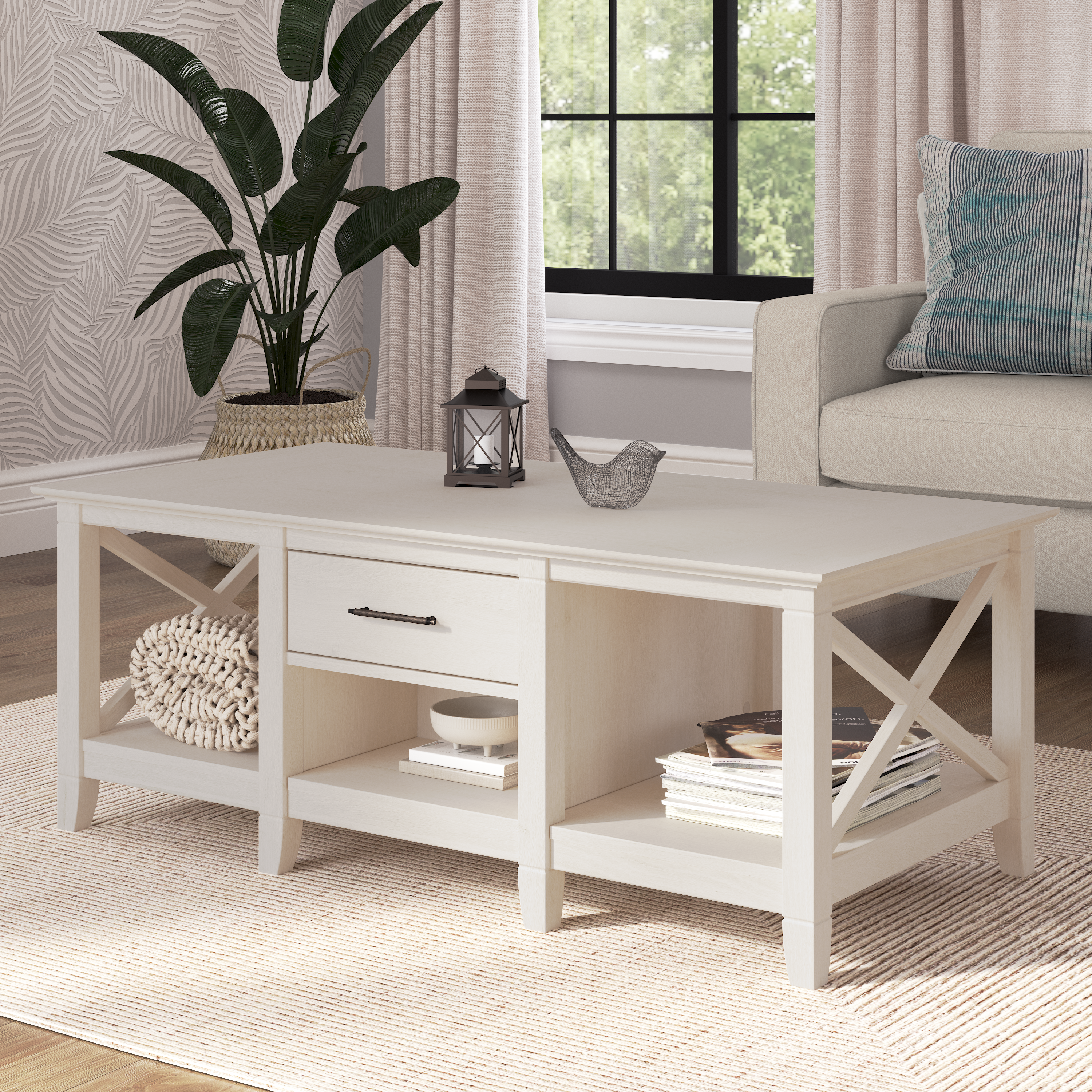 Shop Bush Furniture Key West Coffee Table with Storage 01 KWT148LW-03 #color_linen white oak