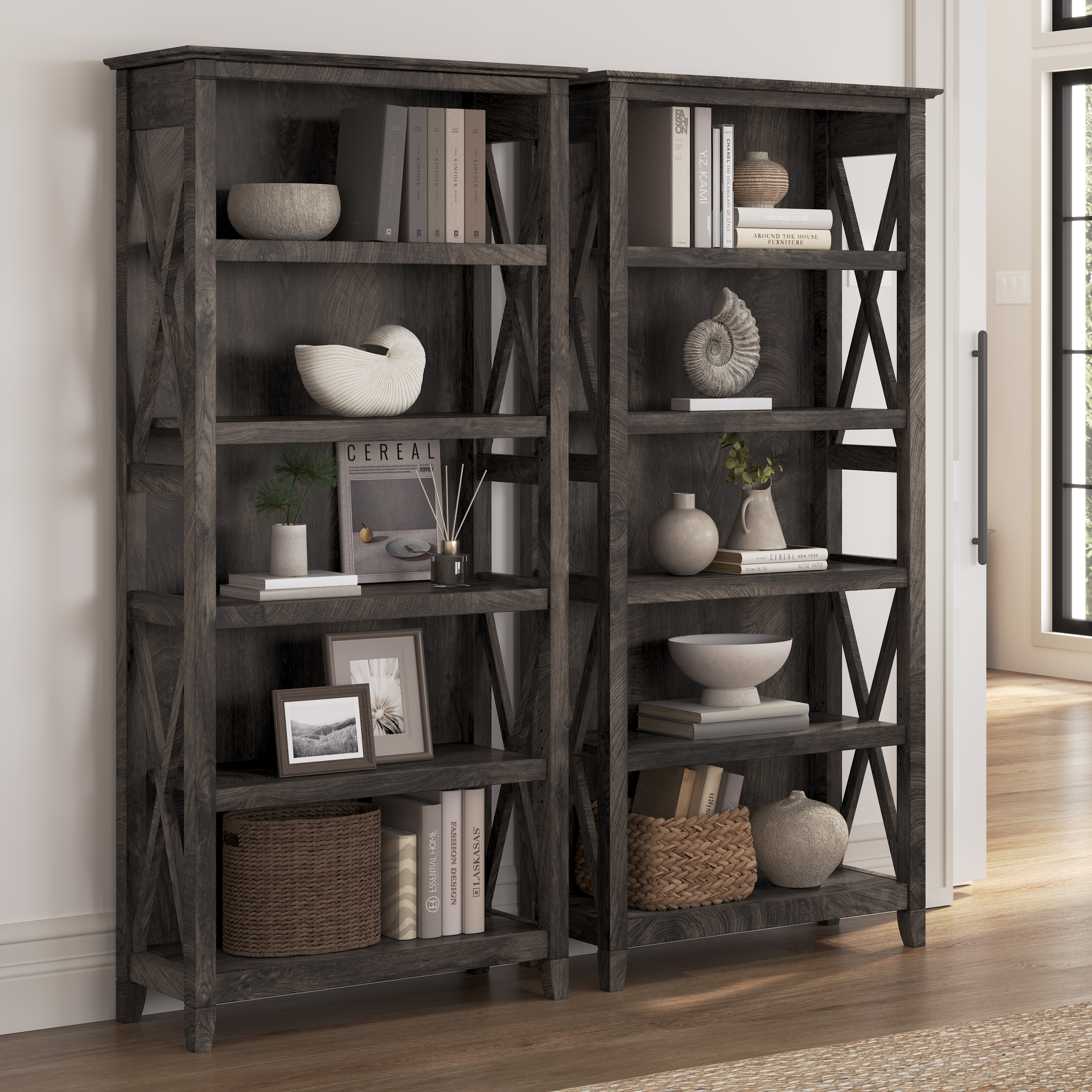 Shop Bush Furniture Key West 5 Shelf Bookcase Set 01 KWS046GH #color_dark gray hickory