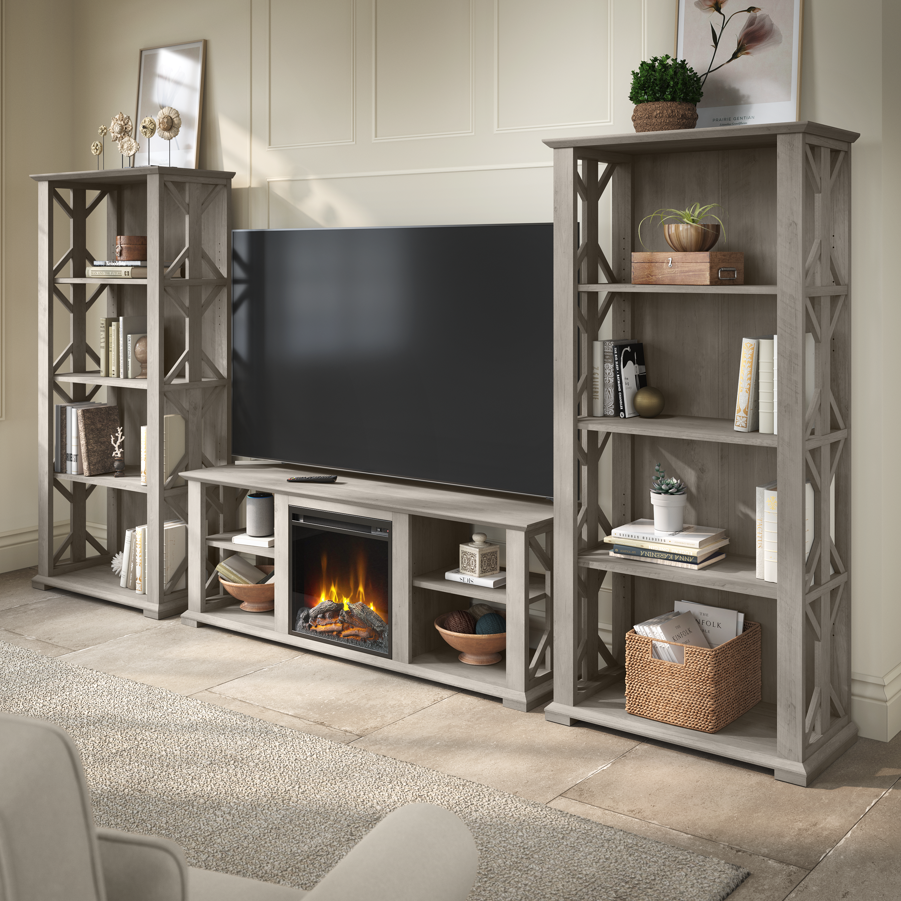 Shop Bush Furniture Homestead Farmhouse TV Stand for 70 Inch TV 08 HOV160DG-03 #color_driftwood gray