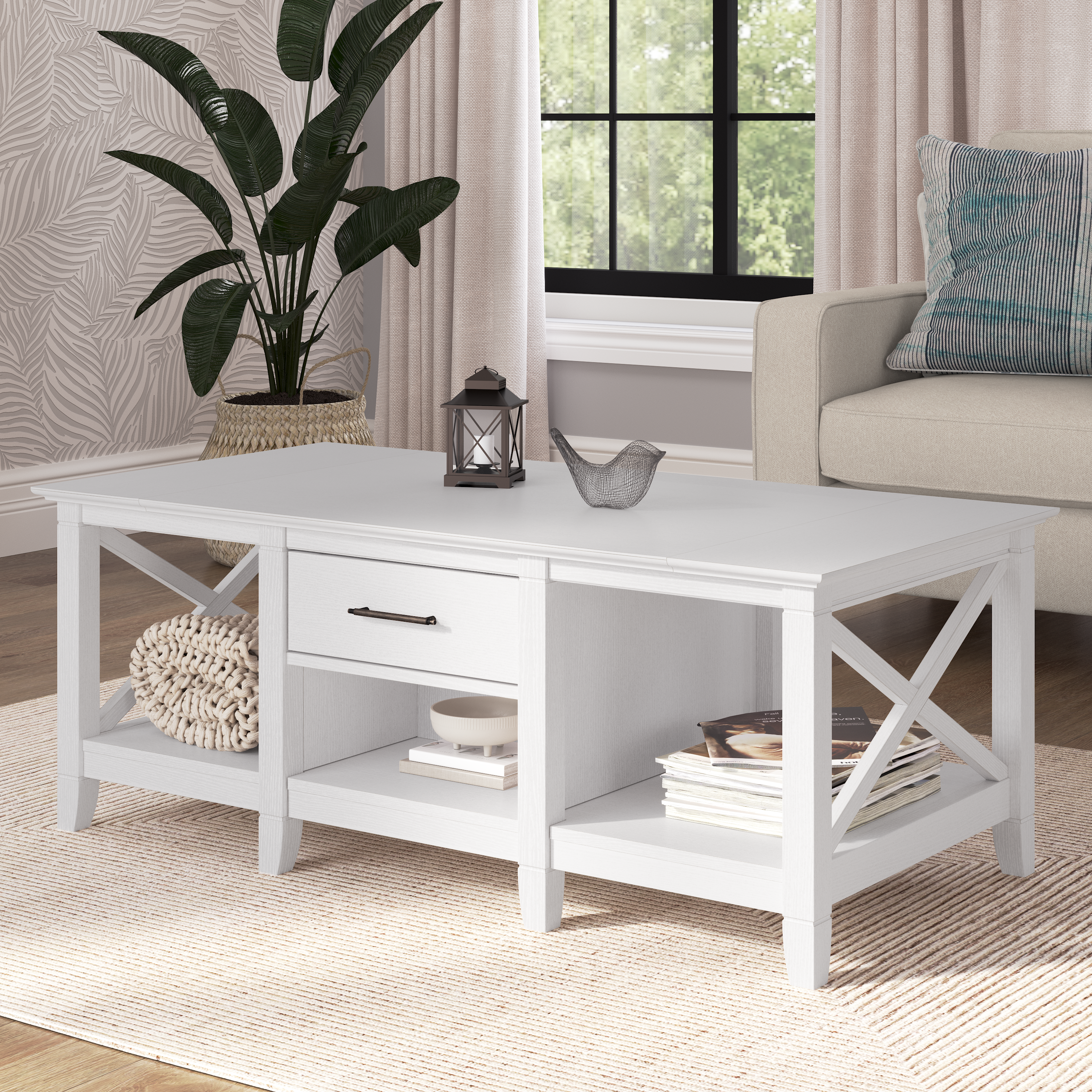 Shop Bush Furniture Key West Coffee Table with Storage 01 KWT148WT-03 #color_pure white oak