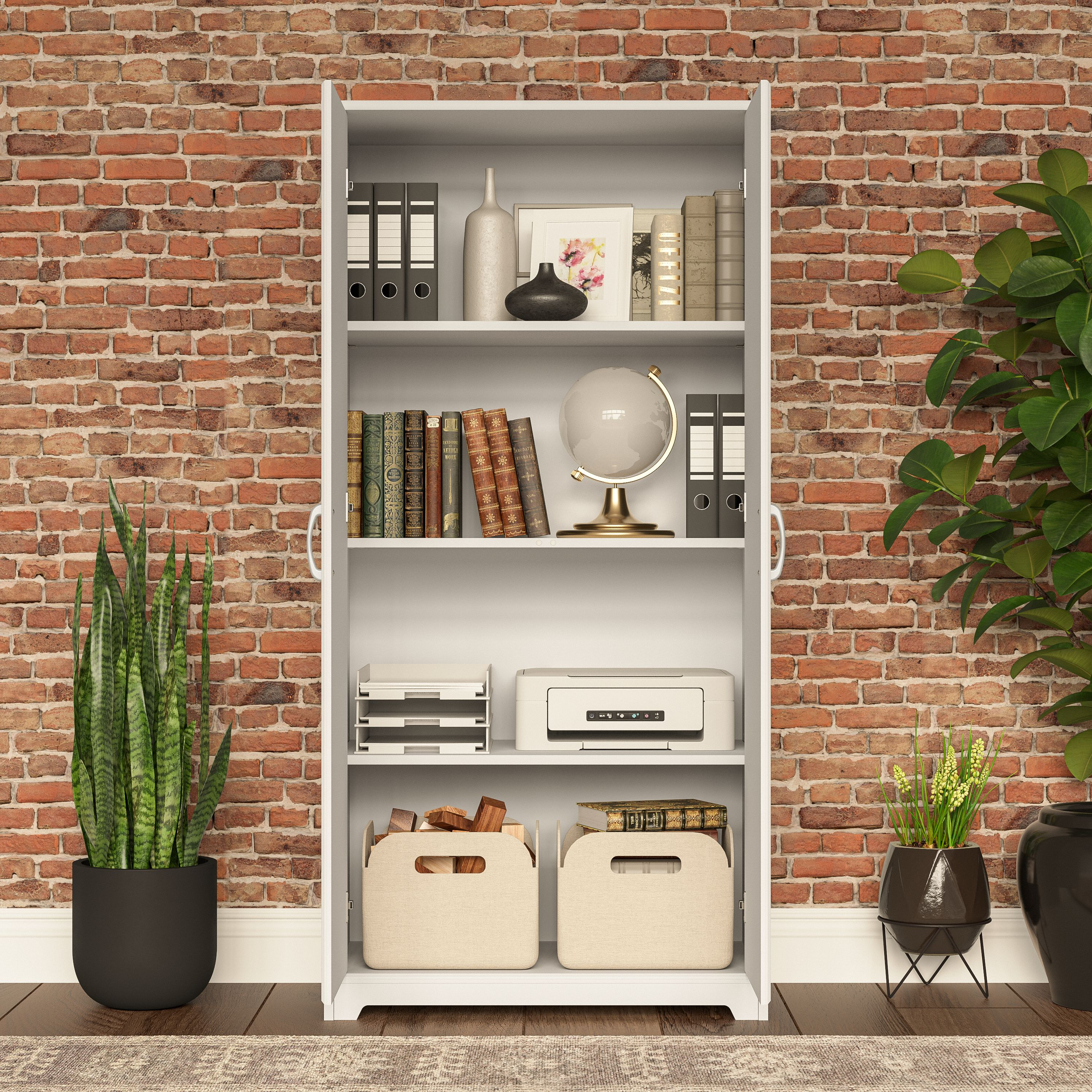 Shop Bush Furniture Cabot Tall Storage Cabinet with Doors 03 WC31999 #color_white