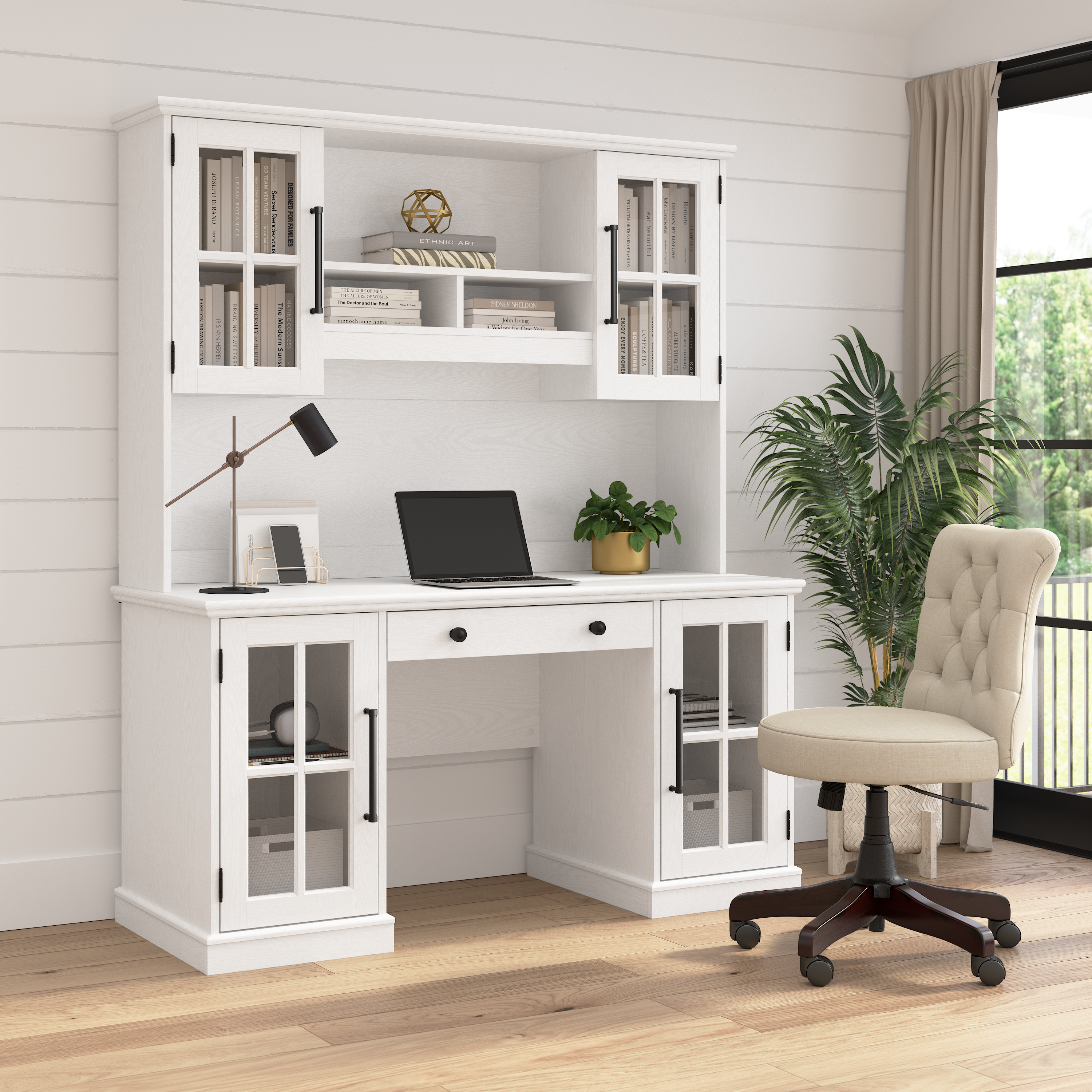 Shop Bush Furniture Westbrook 60W Computer Desk with Storage and Keyboard Tray 05 WBD160WAS-03K #color_white ash