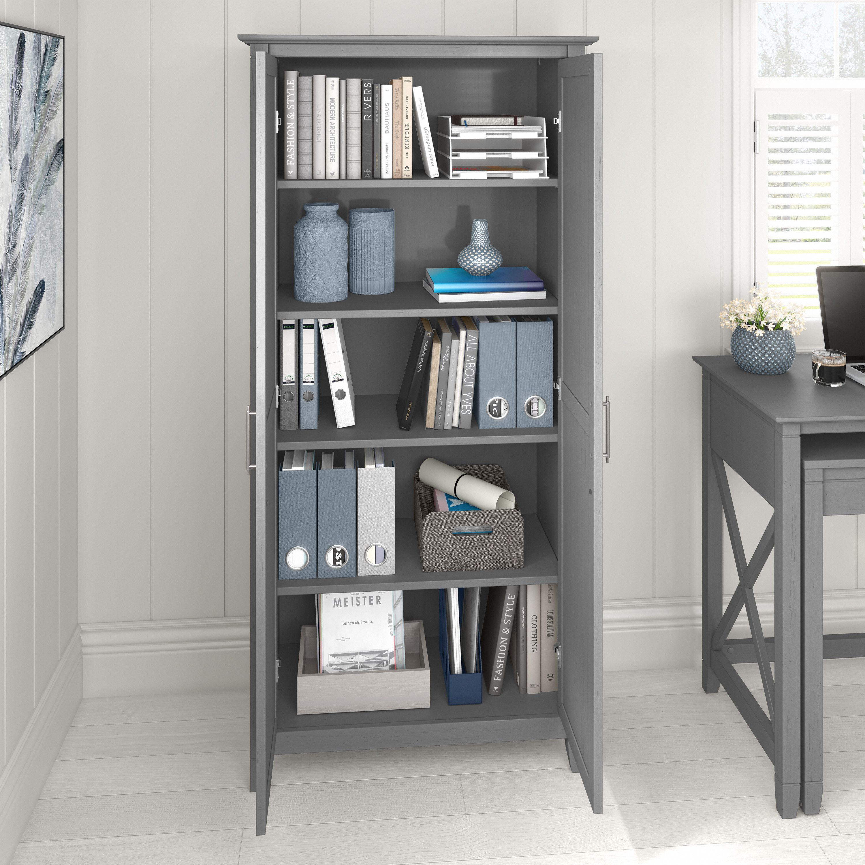 Shop Bush Furniture Key West Tall Storage Cabinet with Doors 03 KWS266CG-03 #color_cape cod gray