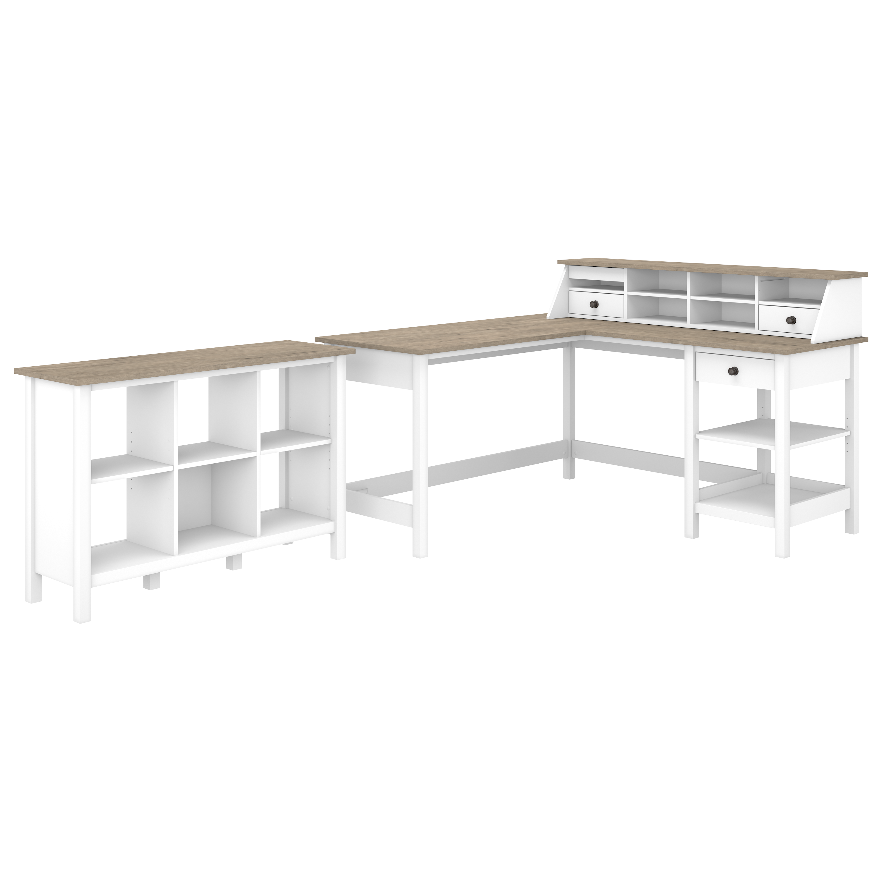 Shop Bush Furniture Mayfield 60W L Shaped Computer Desk with Desktop Organizer and 6 Cube Bookcase 02 MAY013GW2 #color_shiplap gray/pure white