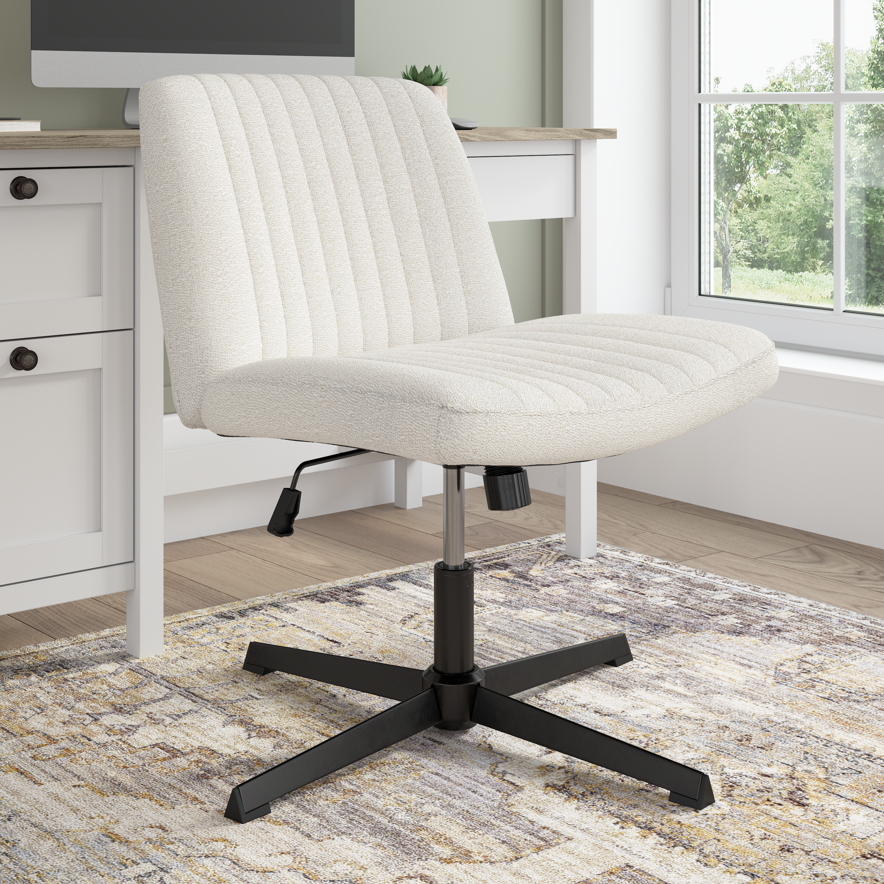 Shop Bush Furniture Sutton Armless Computer Chair Without Wheels 01 CH4201LCF-03 #color_light cream fabric