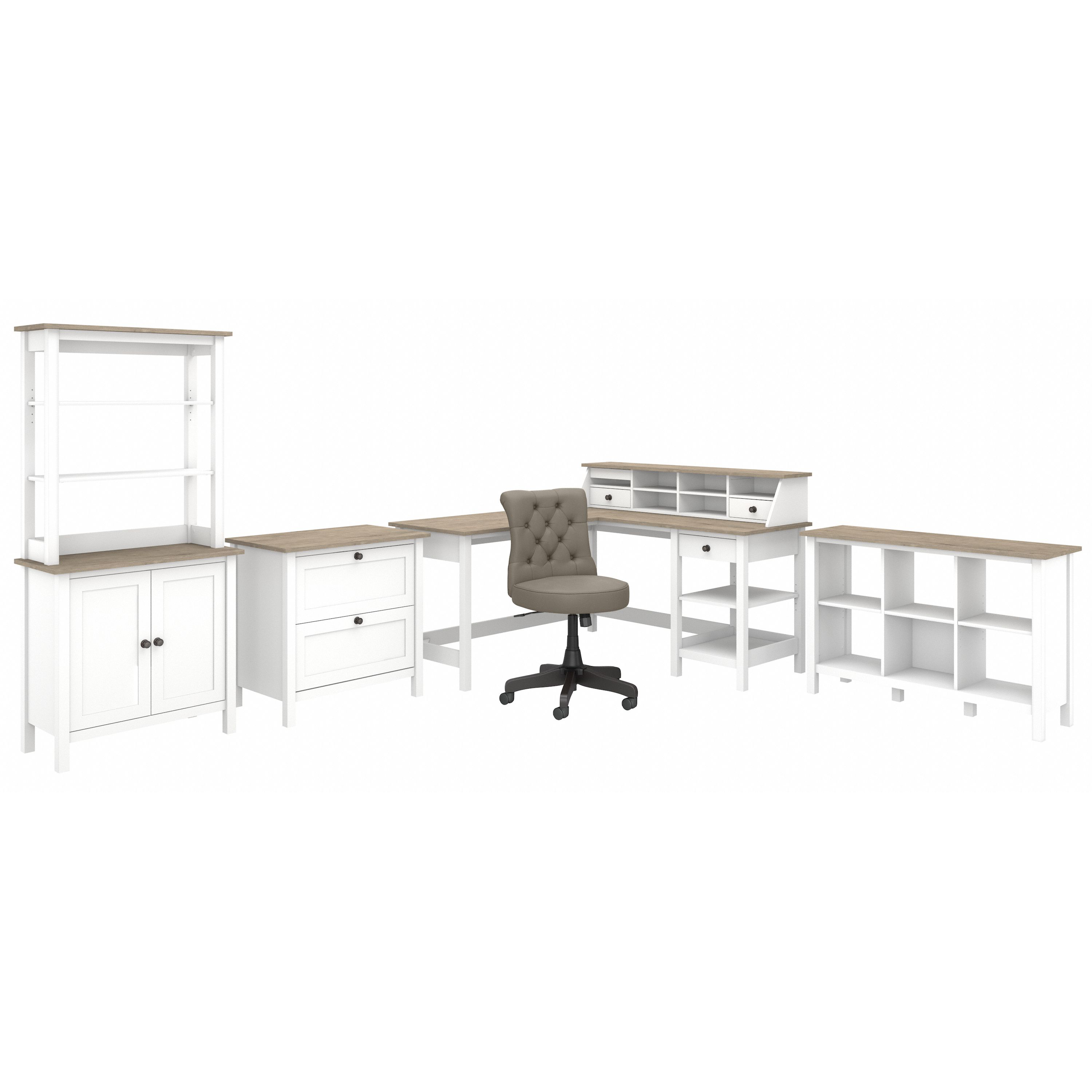 Shop Bush Furniture Mayfield 60W L Shaped Computer Desk with Chair and Storage 02 MAY023GW2 #color_shiplap gray/pure white