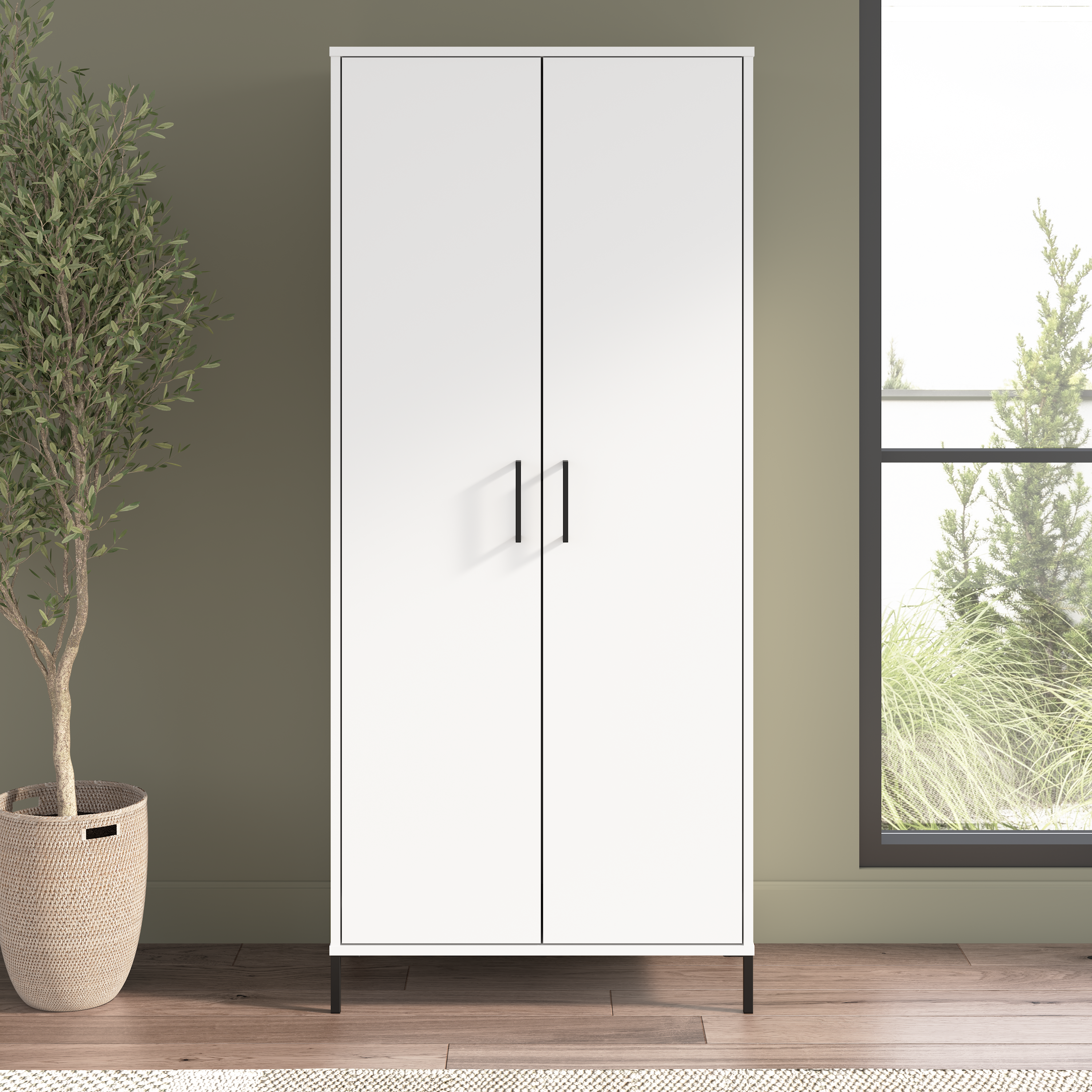 Shop Bush Furniture Soho Tall Storage Cabinet with Doors 01 SHS129WH-Z #color_white