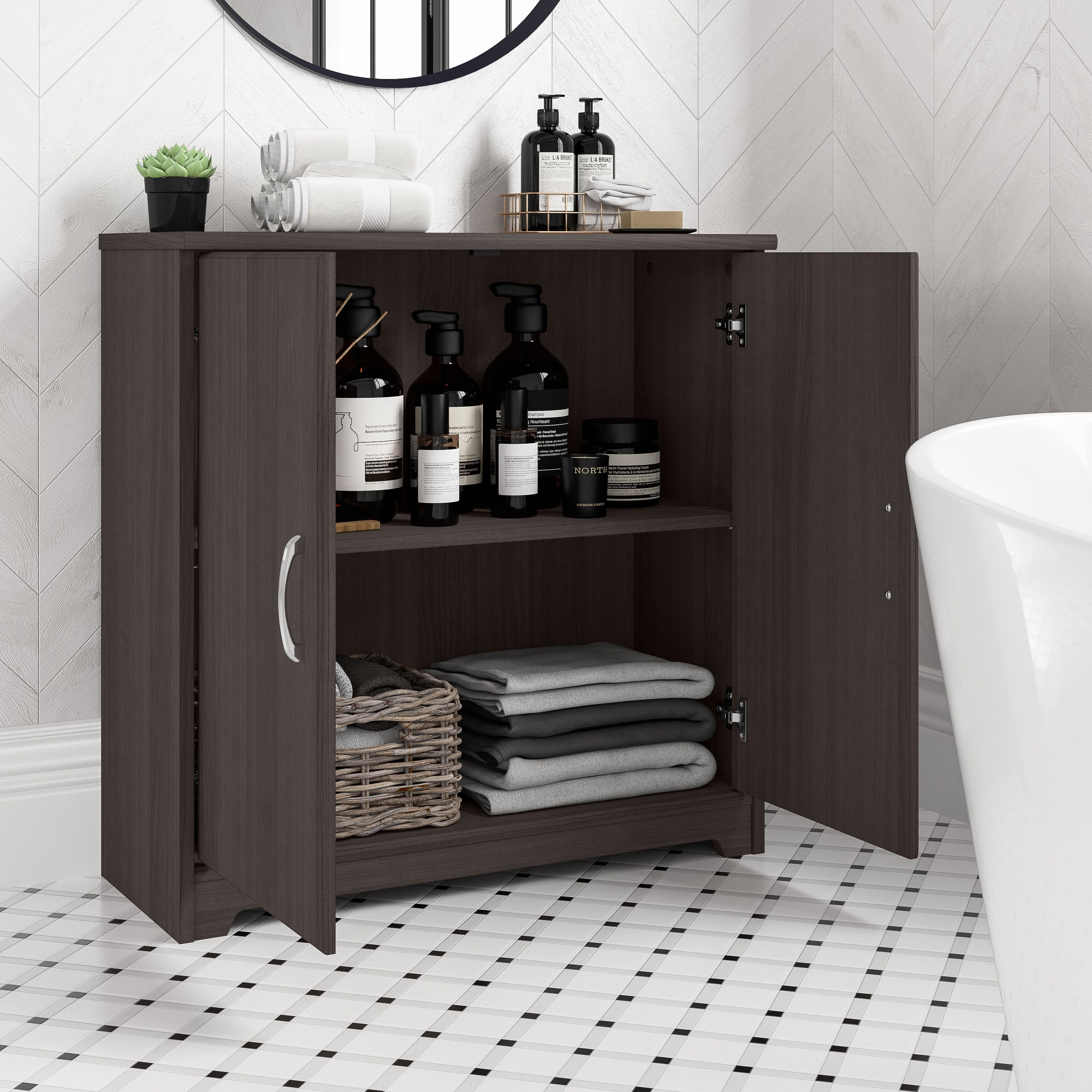 Shop Bush Furniture Cabot Small Bathroom Storage Cabinet with Doors 03 WC31798-Z1 #color_heather gray