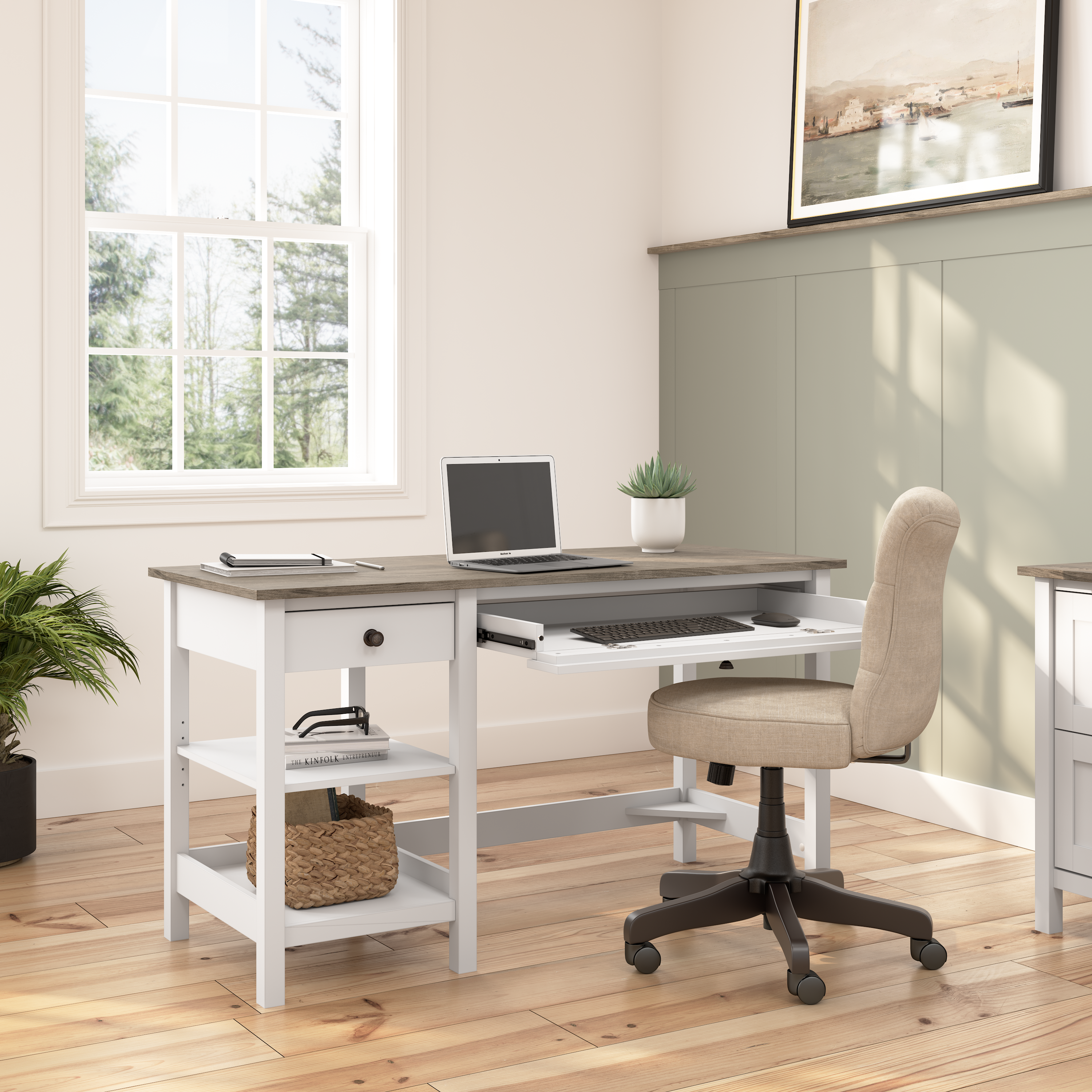 Shop Bush Furniture Mayfield 54W Computer Desk with Shelves 03 MAD154GW2-03 #color_shiplap gray/pure white