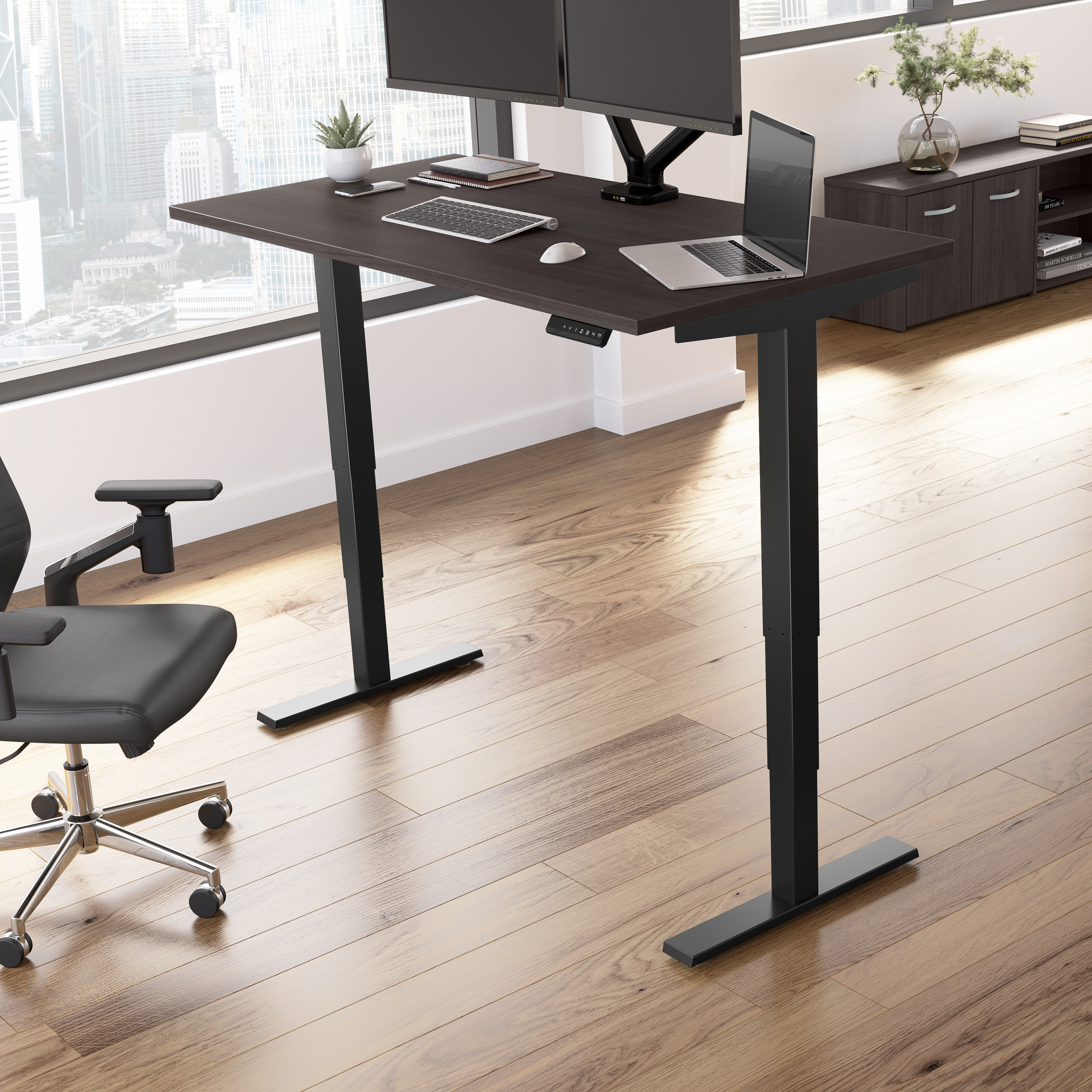 Shop Move 40 Series by Bush Business Furniture 60W x 30D Electric Height Adjustable Standing Desk 01 M4S6030SGBK #color_storm gray/black powder coat