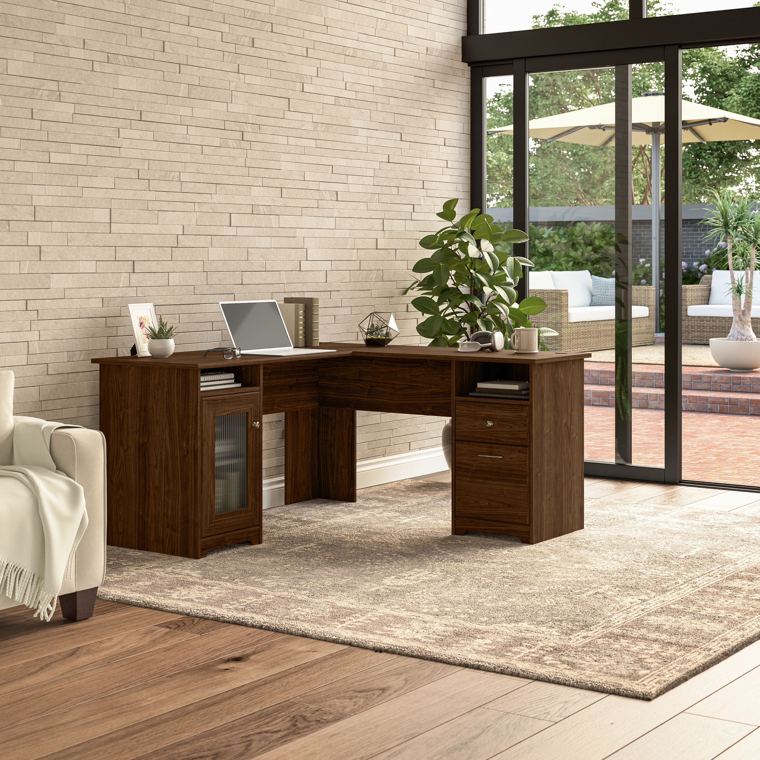 Shop Bush Furniture Cabot 60W L Shaped Computer Desk with Storage 01 WC31030K #color_modern walnut