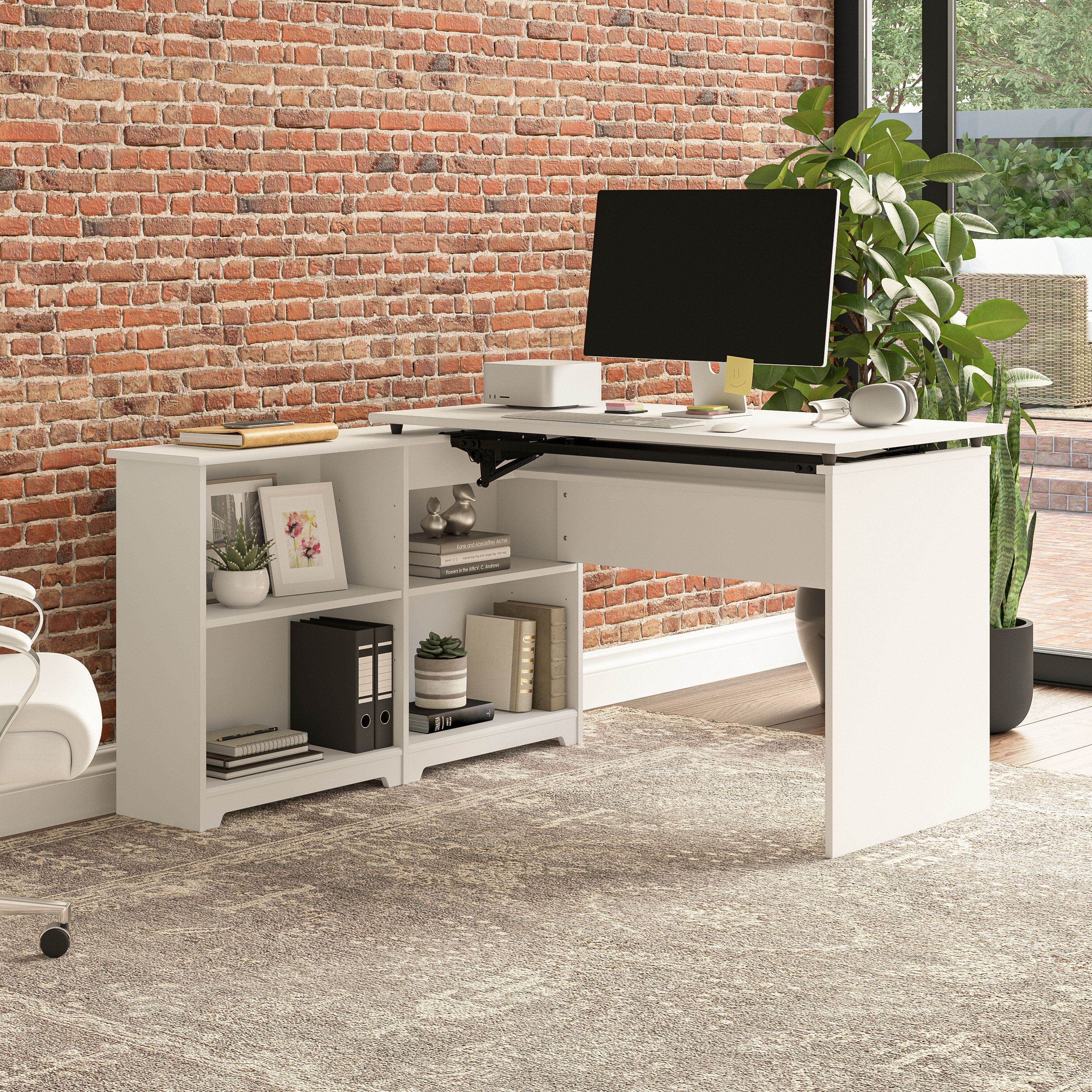 Shop Bush Furniture Cabot 52W 3 Position Sit to Stand Corner Desk with Shelves 03 WC31916 #color_white