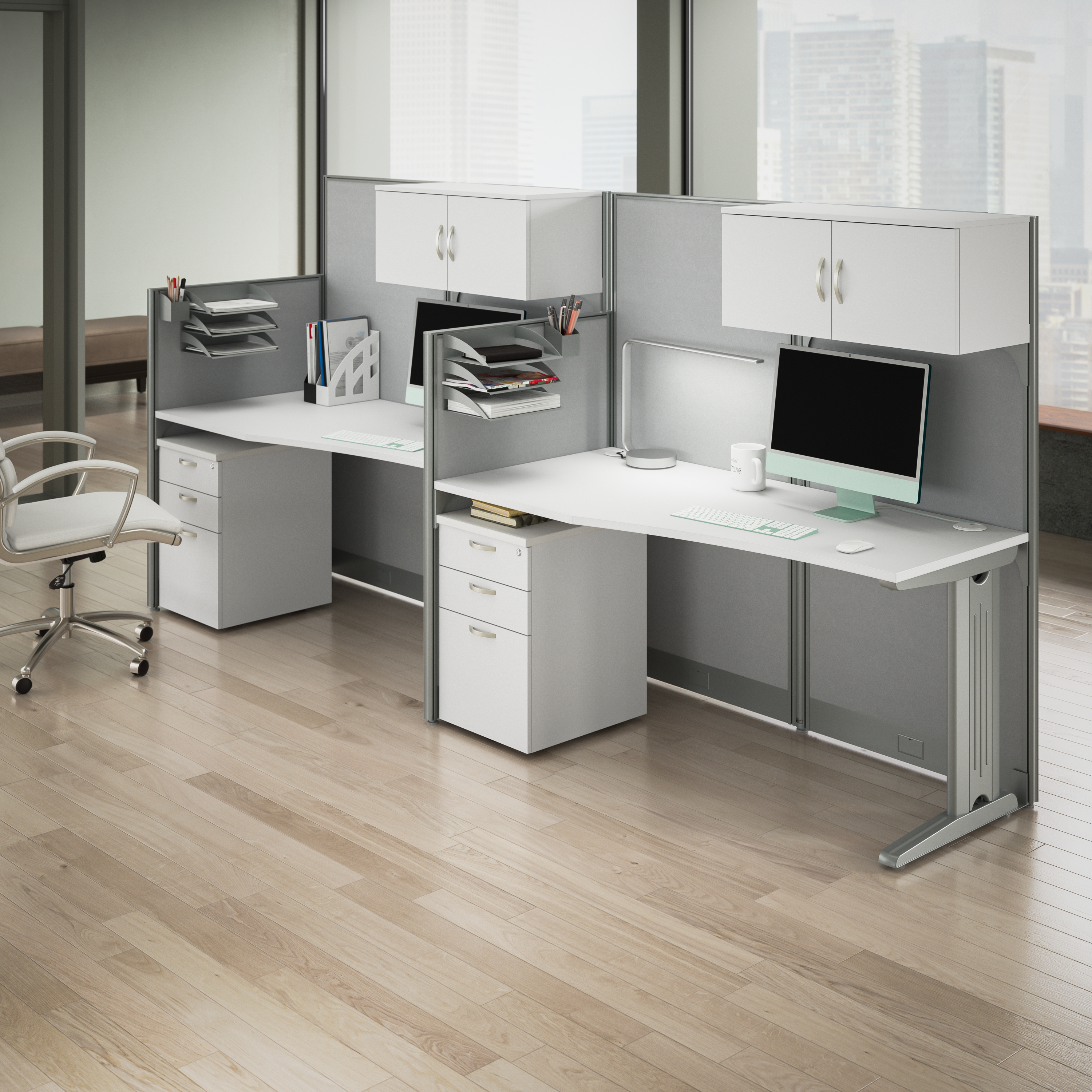 Shop Bush Business Furniture Office in an Hour 65W Straight Cubicle Desk with Storage, Drawers, and Organizers 08 WC36192-03STGK #color_pure white