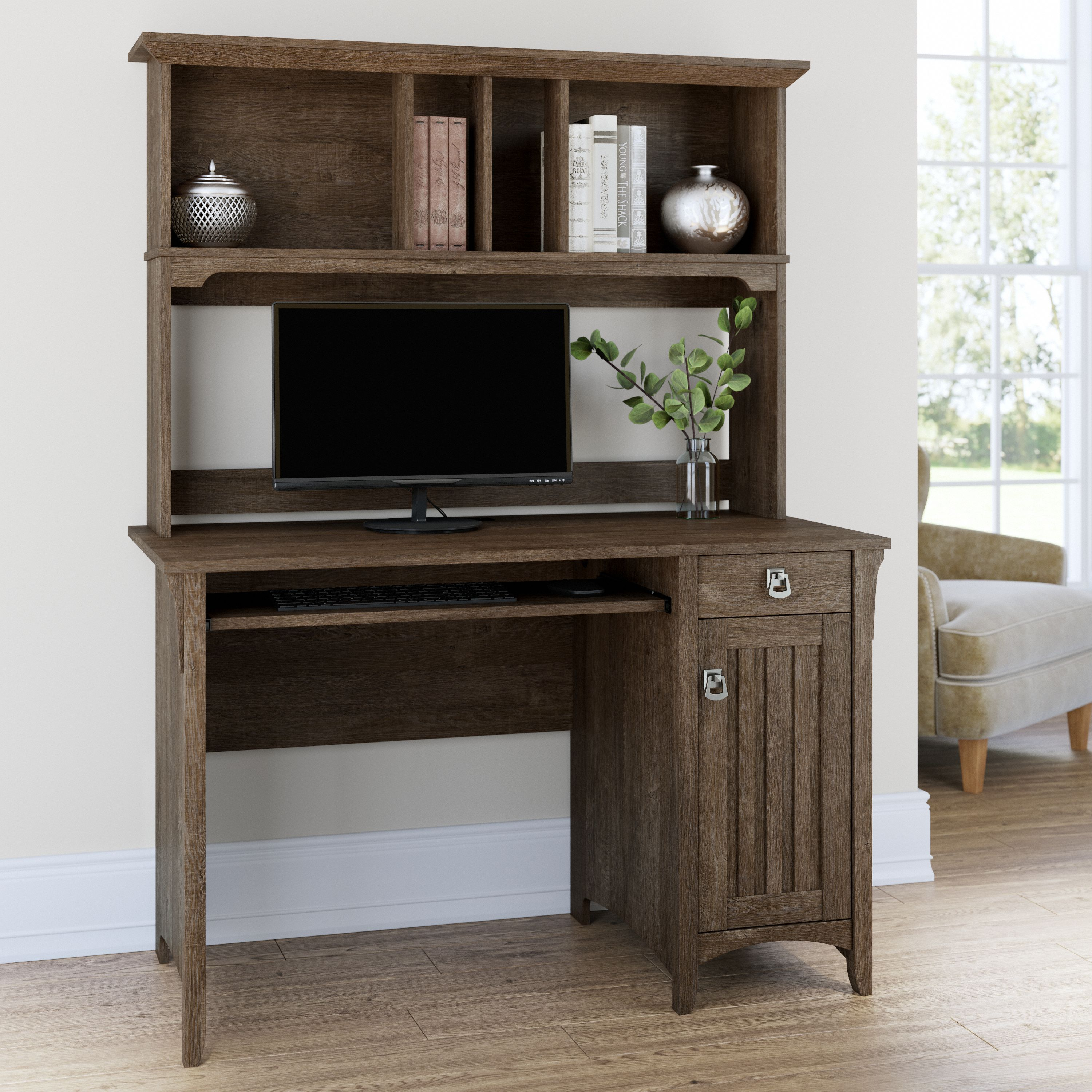 Shop Bush Furniture Salinas Small Computer Desk with Hutch 01 MY72608-03 #color_ash brown